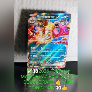Pokemon Mandibuzz ex Holographic Card - Pink, Blue, Gold Double Rare